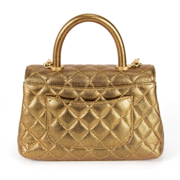 Chanel Coco Top Handle Flap Bag Gold Caviar - Picture 4 of 10